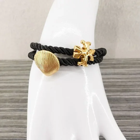 Tory Burch Shell Logo Rope Bracelet Black OS - Picture 11 of 12